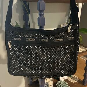 LeSportsac Black and White Dot Shoulder Bag with Matching Pouch